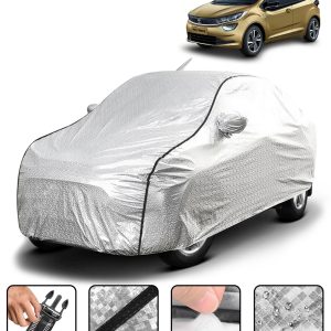 Carzex Waterproof & Heat Resistant Metallic Silver With Black Border Car Body Cover with Mirror & Antenna Pockets For Tata Altroz