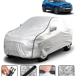 Carzex Waterproof & Heat Resistant Metallic Silver With Black Border Car Body Cover with Mirror Pockets For Tata Punch