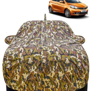 Carzex Waterproof & Heat Resistant Jungle Print Camouflage Design Car Body Cover with Mirror & Antenna Pockets?For Tata Tigor