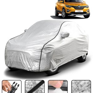 Carzex Waterproof & Heat Resistant Metallic Silver With Black Border Car Body Cover with Mirror Pockets For Renault Triber