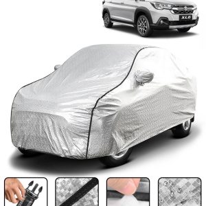 Carzex Waterproof & Heat Resistant Metallic Silver With Black Border Car Body Cover with Mirror Pockets For Maruti Suzuki Xl6