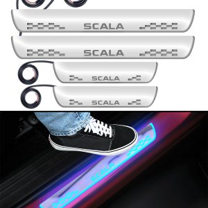 Carzex Car Door Foot Step Led Sill Plate Renault Scala (Set of 4 PCS, Blue)
