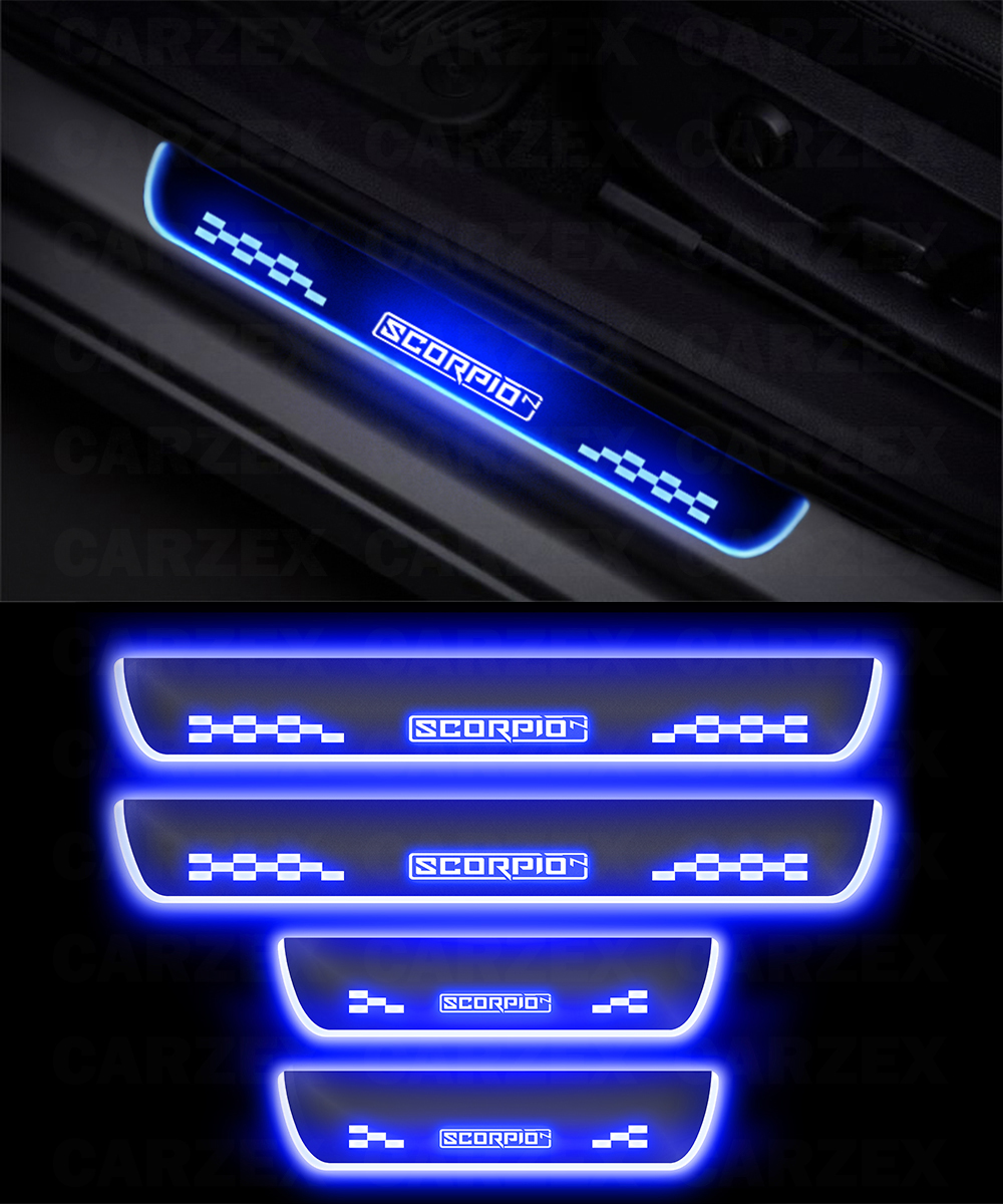 Carzex Car Door Opening Led Acrylic Foot Step Sill Plate Compatible with Mahindra Scorpio N (Blue) (Set of 4 Pcs) 4 03