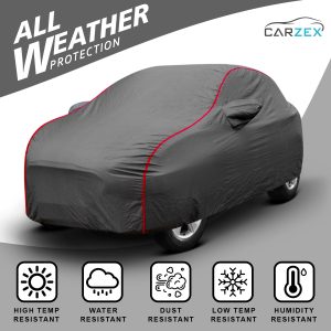 Carzex 2x2 Heavy Duty Red Border Car Body Cover Without Antenna For Hyundai Santro Xing