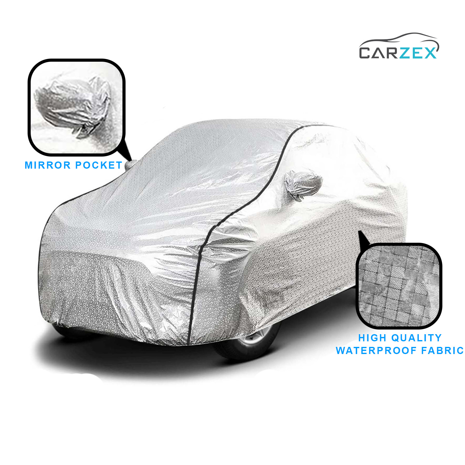 Carzex Waterproof & Heat Resistant Metallic Silver With Black Border Car Body Cover with Mirror Pockets For Hyundai Creta? 5 CZ-SILVER-COVER-CUSTOM 1
