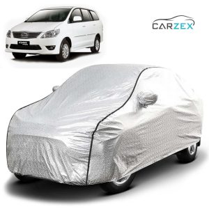 Carzex Waterproof & Heat Resistant Metallic Silver With Black Border Car Body Cover with Mirror Pockets For Toyota Innova Old?