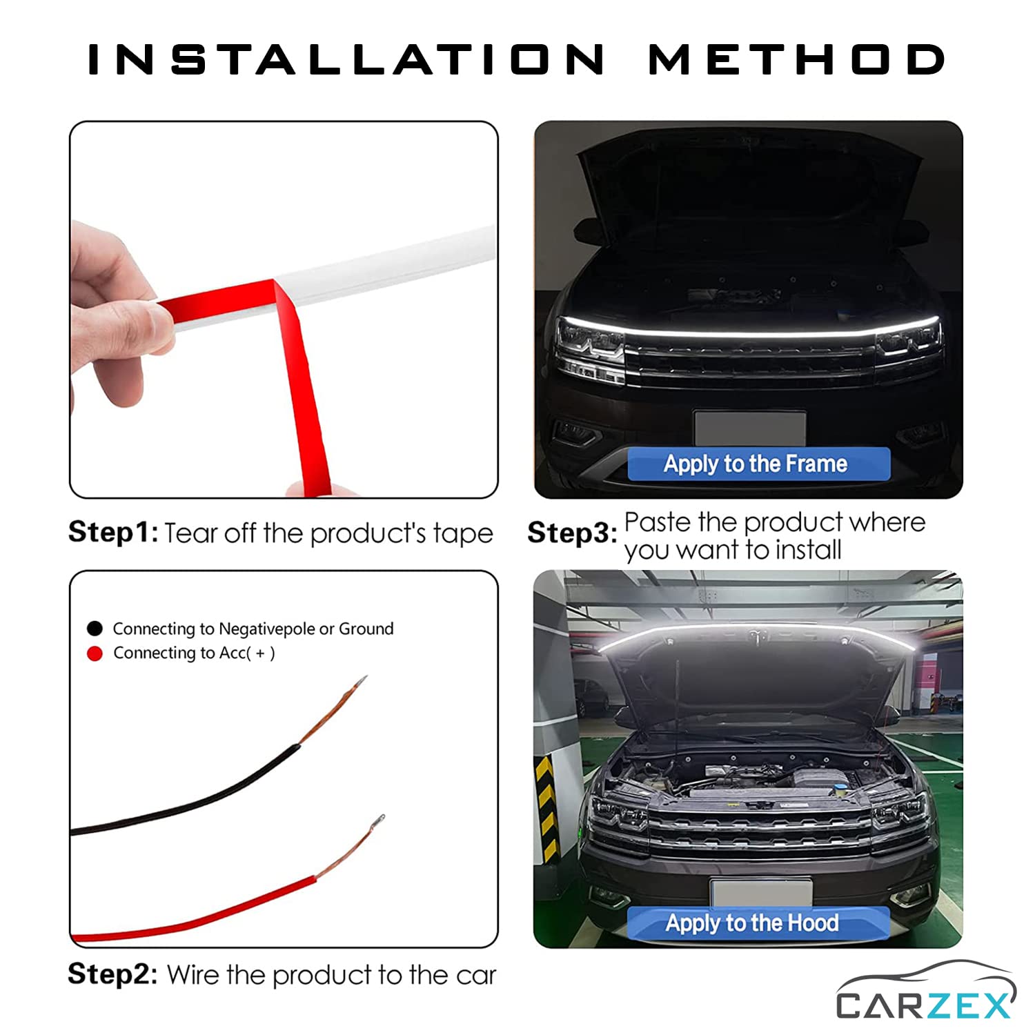 Carzex 71 Inches Car Hood Light Strip Dynamic Car LED Strip Bonnet Light Exterior Flexible Daytime Running Strip Light for Car (White Light) 4 4