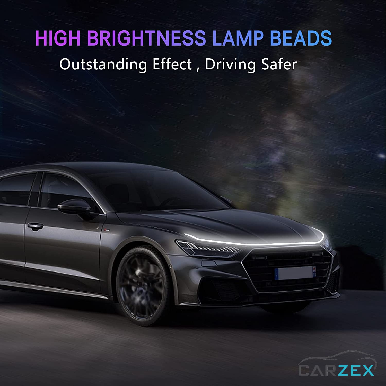 Carzex 71 Inches Car Hood Light Strip Dynamic Car LED Strip Bonnet Light Exterior Flexible Daytime Running Strip Light for Car (White Light) 6 6
