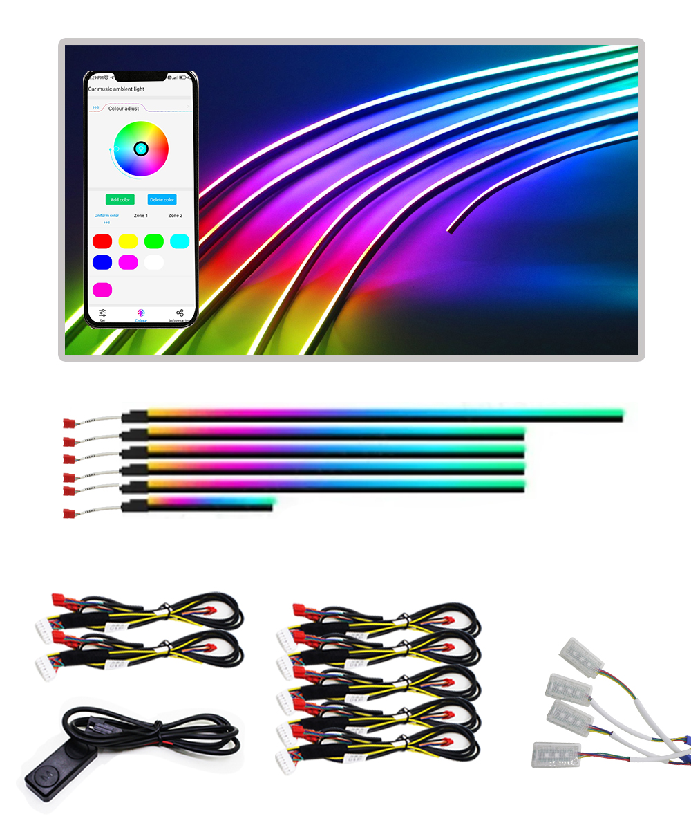 Carzex Multi Color Matrix Interior Ambient Running Atmosphere Light for Dashboard, Doors & Under Dash Ambience (App Controlled, Set of 10) 2 A