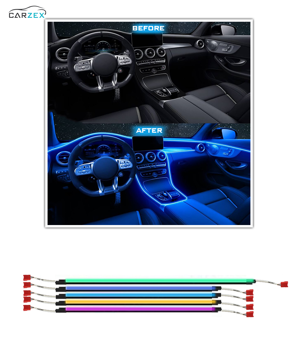 Carzex Multi Color Interior Ambient Atmosphere Light for Dashboard & 4 Doors (App Controlled, Colorful, Set of 6) 4 4