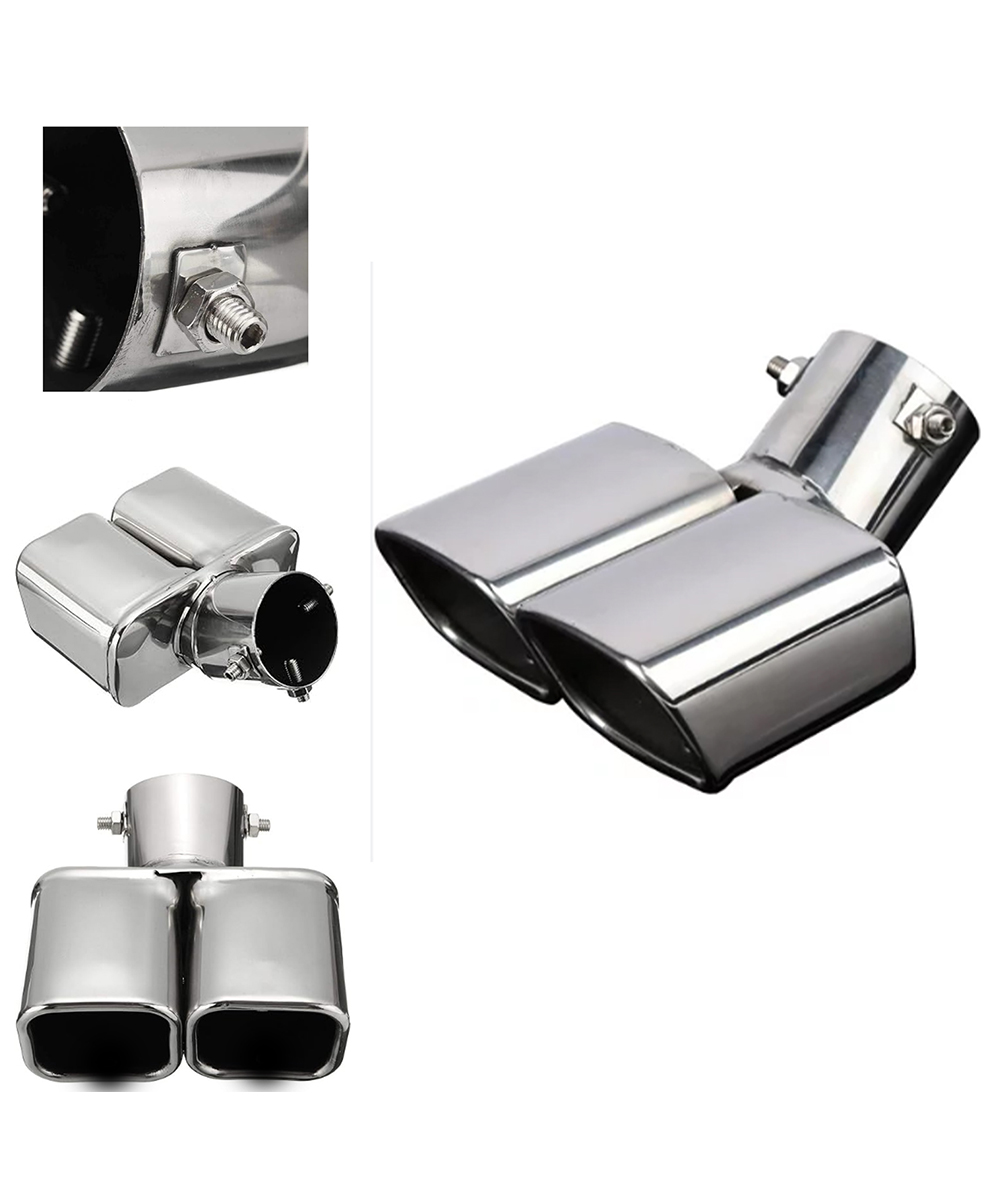 Carzex Stainless Steel Dual Pipe Bent Silver Car Exhaust Muffler Silencer Cover Universal for All Cars Model 7016 2 B