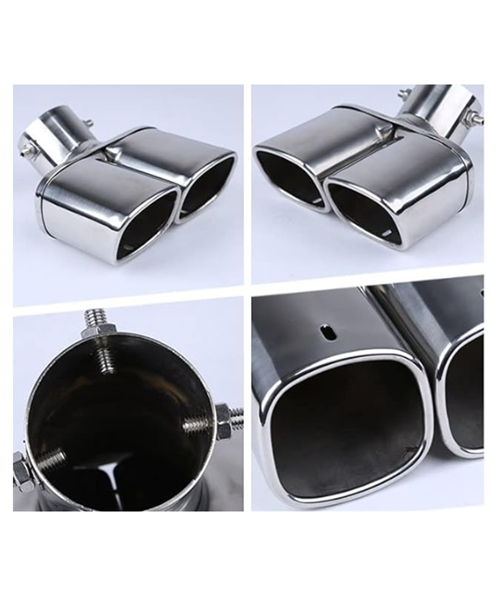 Carzex Stainless Steel Dual Pipe Bent Silver Car Exhaust Muffler Silencer Cover Universal for All Cars Model 7016 3 C