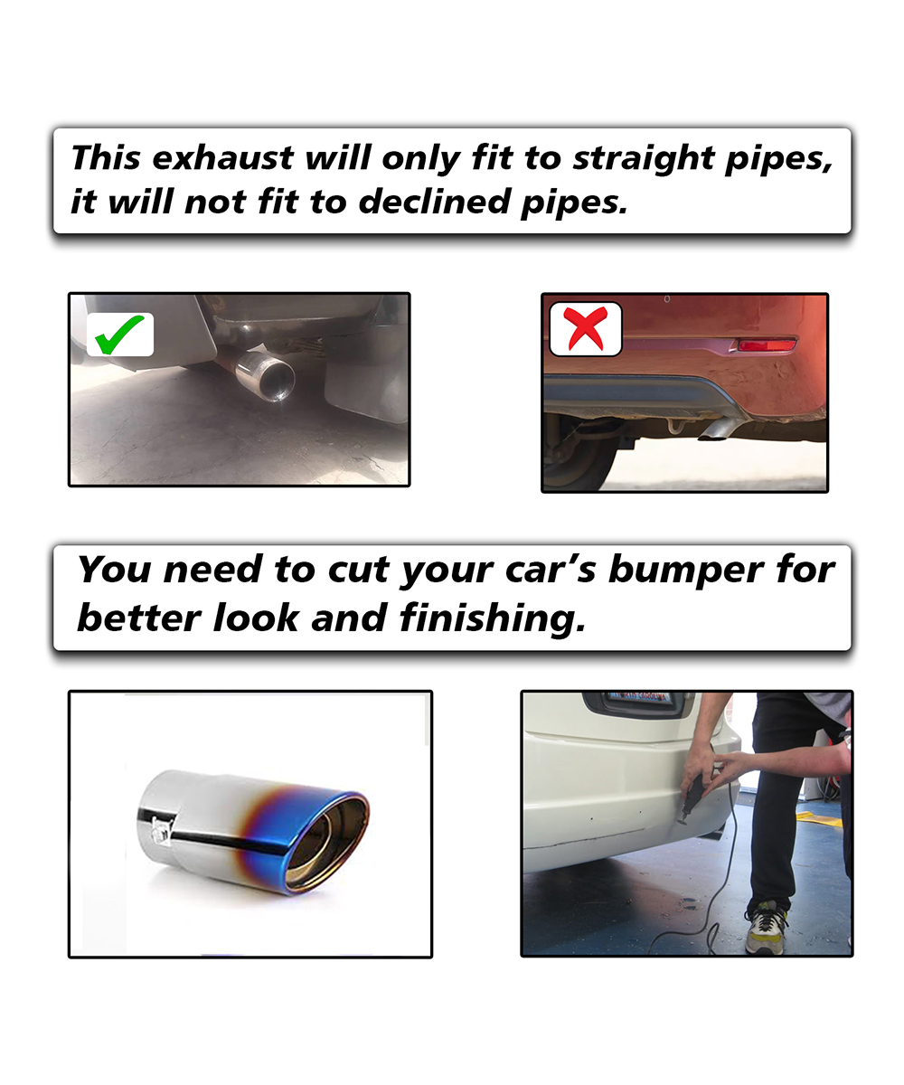 Carzex Universal Fit Car Straight Bent Burnt Oval Shaped Exhaust Tail Muffler Tip (A-153) 3 D