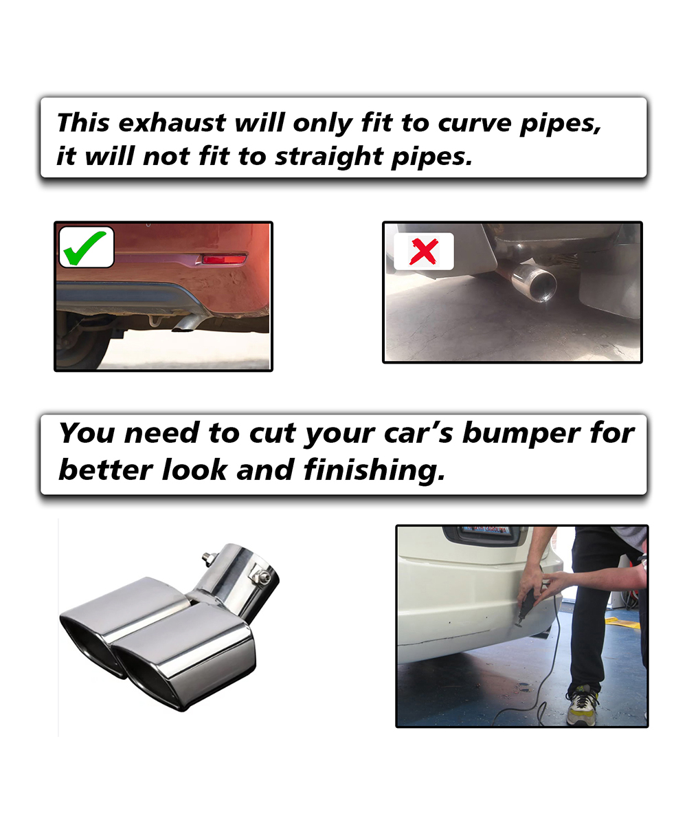 Carzex Stainless Steel Dual Pipe Bent Silver Car Exhaust Muffler Silencer Cover Universal for All Cars Model 7016 4 D