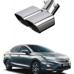 Carzex Stainless Steel Dual Pipe Bent Silver Car Exhaust Muffler Silencer Cover Universal for All Cars Model 7016