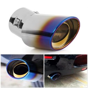 Carzex Universal Fit Car Bent Burnt Oval Exhaust Tail Muffler Tip Show Pipe 60mm, Curved Oval, Stainless Steel (A-14)