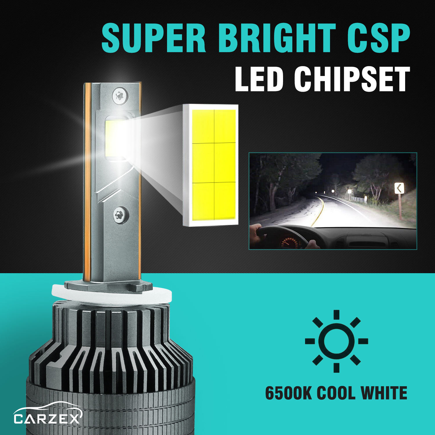 Carzex Crystal Eye H27 White Plug & Play LED Headlight Bulb For Cars (300W/20000LM/6000K) 3 3