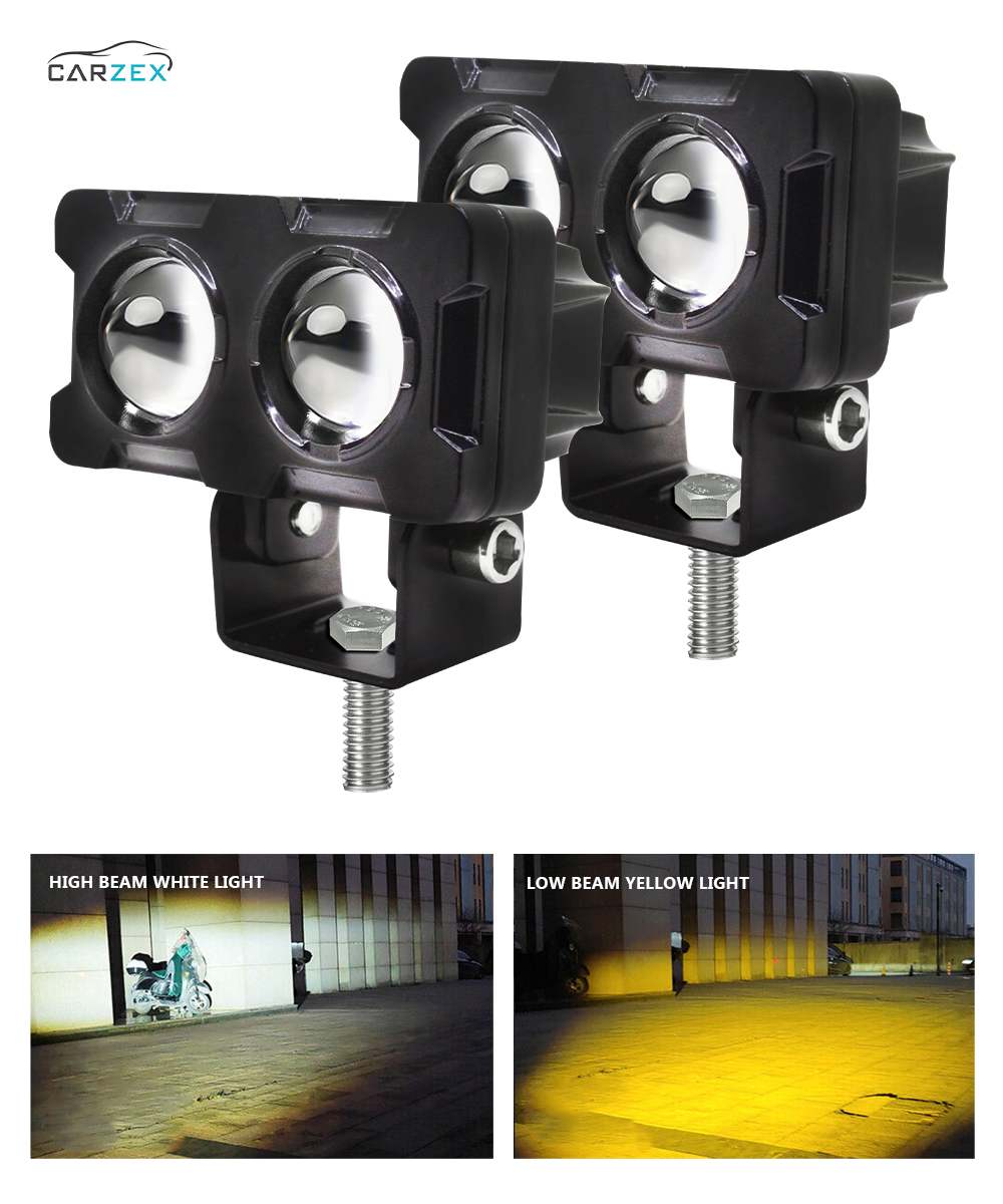 CARZEX 2 Eye Led Mini Drive Fog Light Projector Light with White/Yellow Led DRL Light for Cars, Bikes, Scooty Metal Body with Turn On/Off Switch, Set of 2 Pcs 2 2