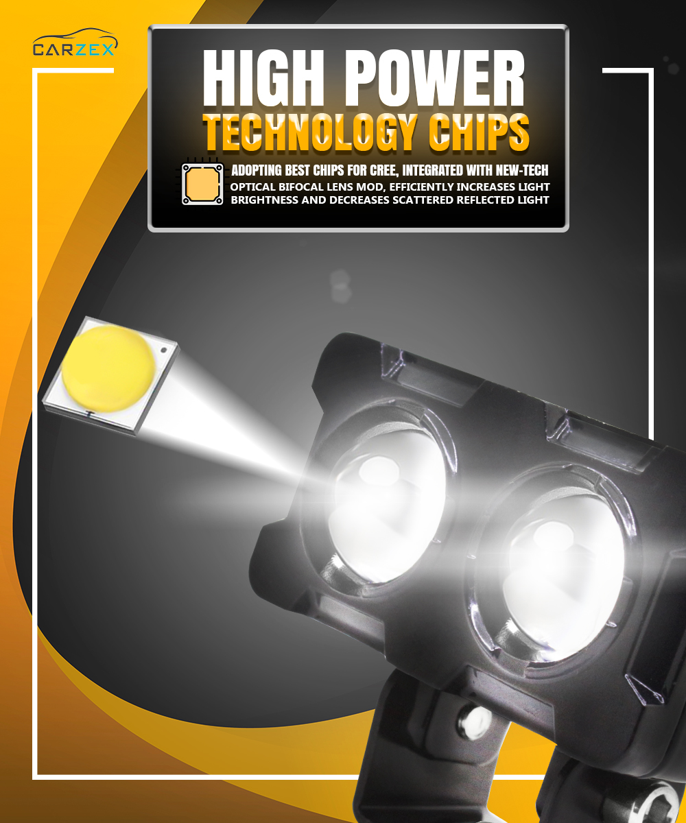 CARZEX 2 Eye Led Mini Drive Fog Light Projector Light with White/Yellow Led DRL Light for Cars, Bikes, Scooty Metal Body with Turn On/Off Switch, Set of 2 Pcs 4 4