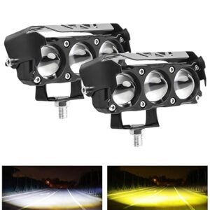 CARZEX 3 Eye Led Mini Drive Fog Light Projector Bar Light with White/Yellow Led DRL Light for Cars, Bikes, Scooty Metal Body with Turn On/Off Switch, Set of 2 Pcs