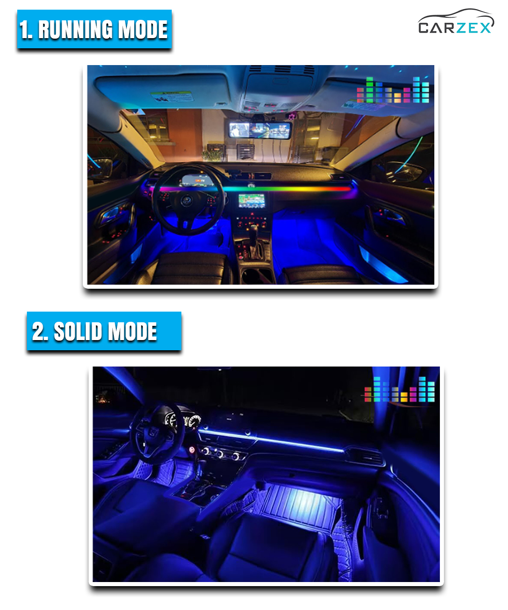 Carzex Multi Color Matrix Interior Ambient K4 Running Magic Atmosphere Light for Car Dashboard (App Controlled), (110cm & 25cm) 2 2 MODE
