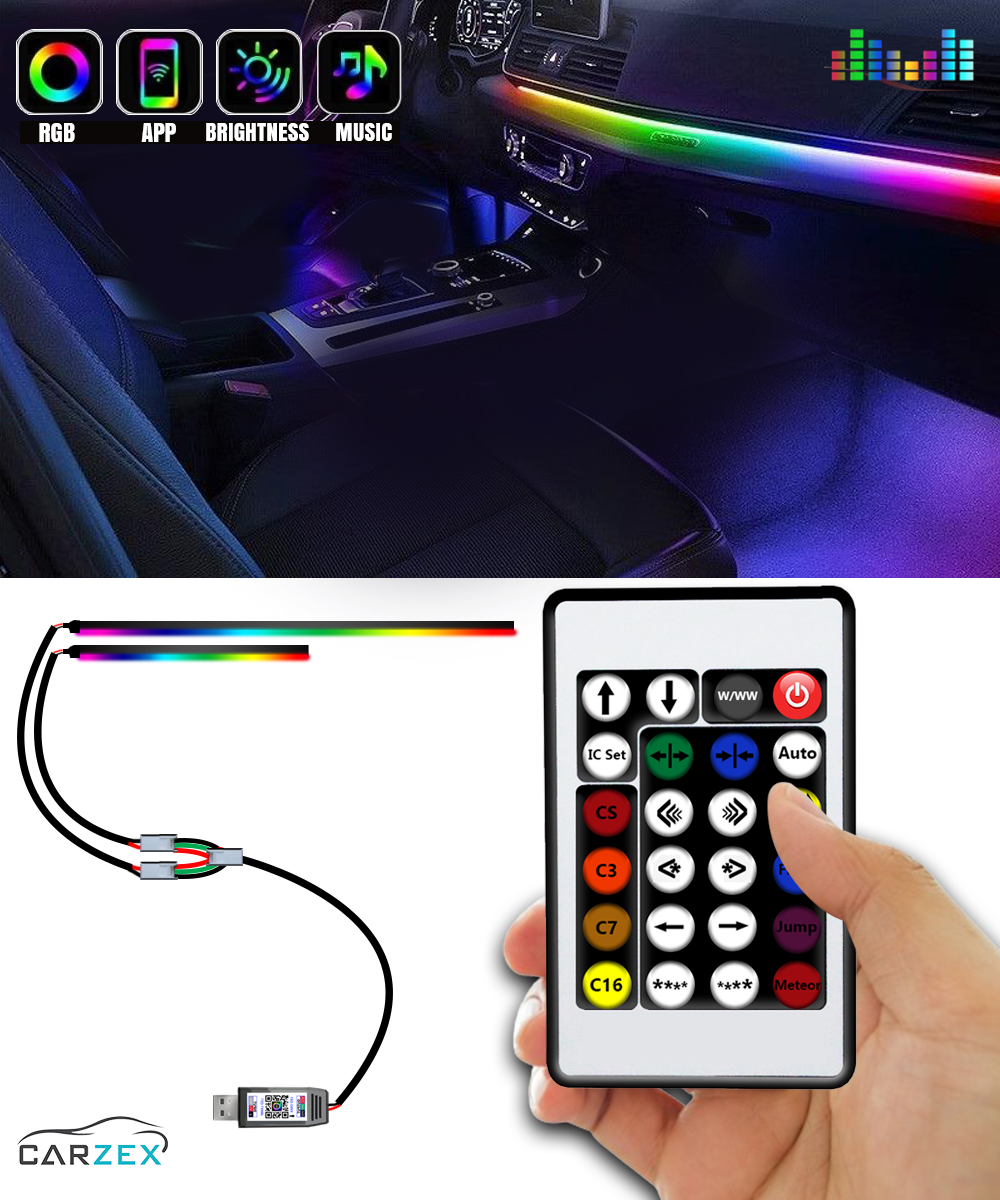 Carzex Multi Color Matrix Interior Ambient K4 Running Magic Atmosphere Light for Car Dashboard (App Controlled), (110cm & 25cm) 4 2nd