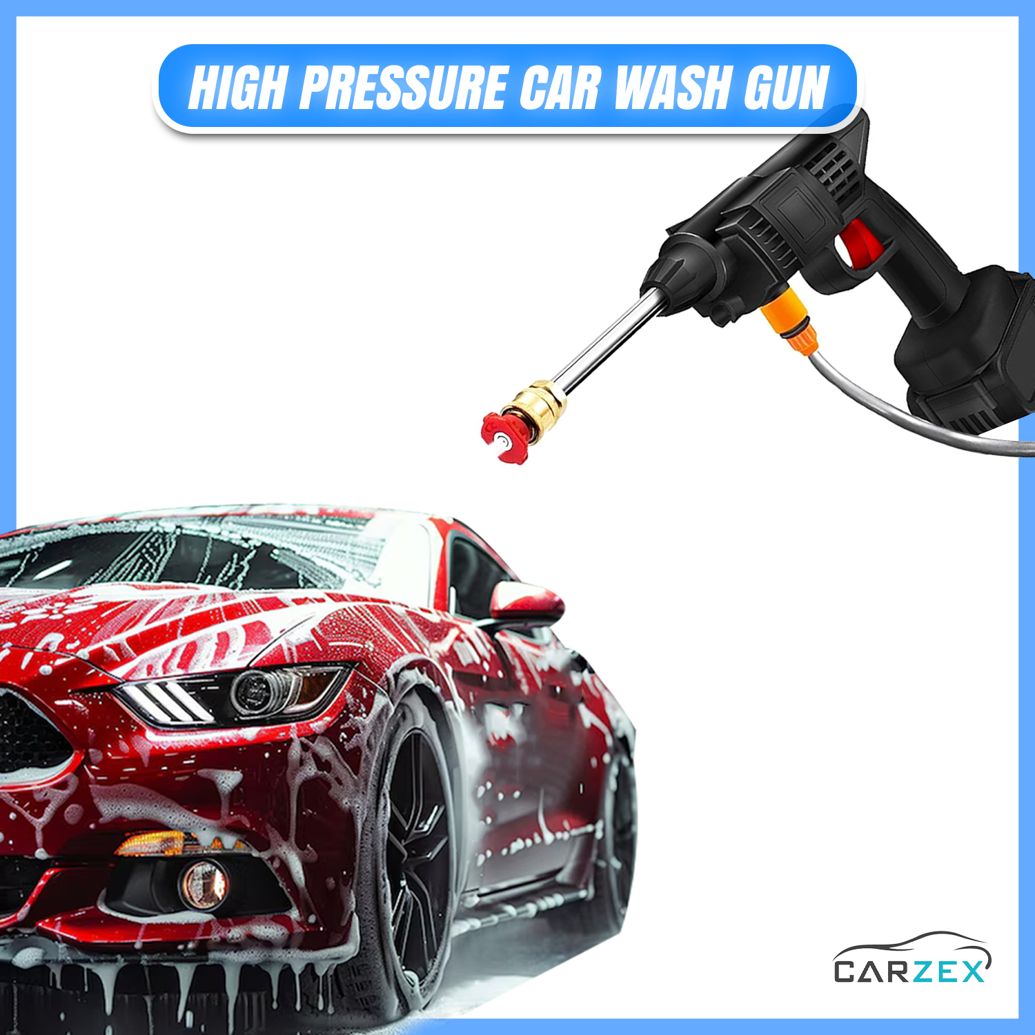 Carzex 48V High Power Wireless Pressure Washer Machine for Car, Bike & Home Cleaning with Adjustable 3in1 Nozzle & 5M Hose Pipe, 12000 mAh Rechargeable Machine 2 2