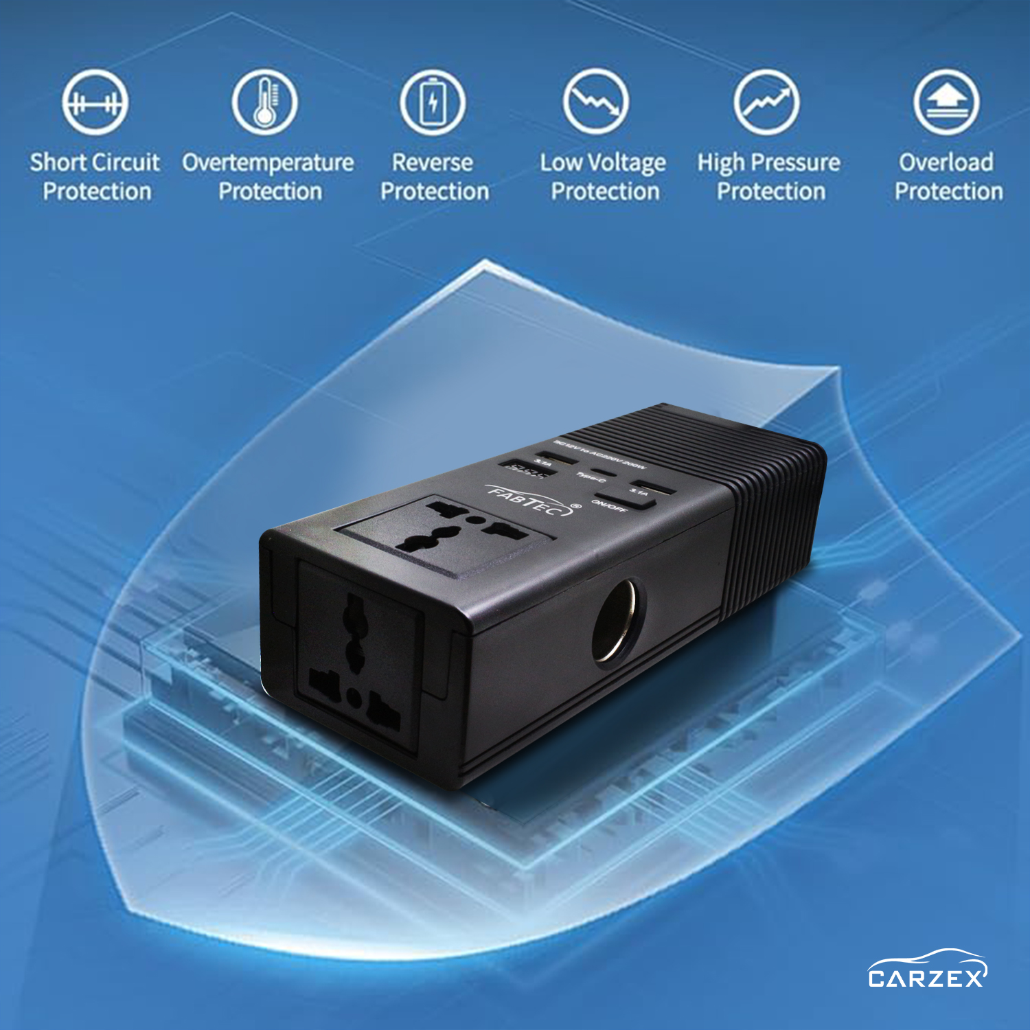 Carzex 200W Car Power Inverter/Laptop Charger with 2 USB(3.1A Max) + 1 C Type Smart USB Charging Ports with LED Digital Display, 12V DC to 220V AC, 2X Universal AC Outlet, Black, 5 5