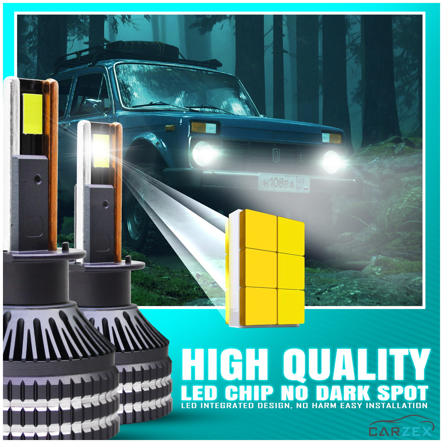 Carzex Crystal Eye H1 White Plug & Play LED Headlight Bulb For Cars (300W/20000LM/6500K) 2 1