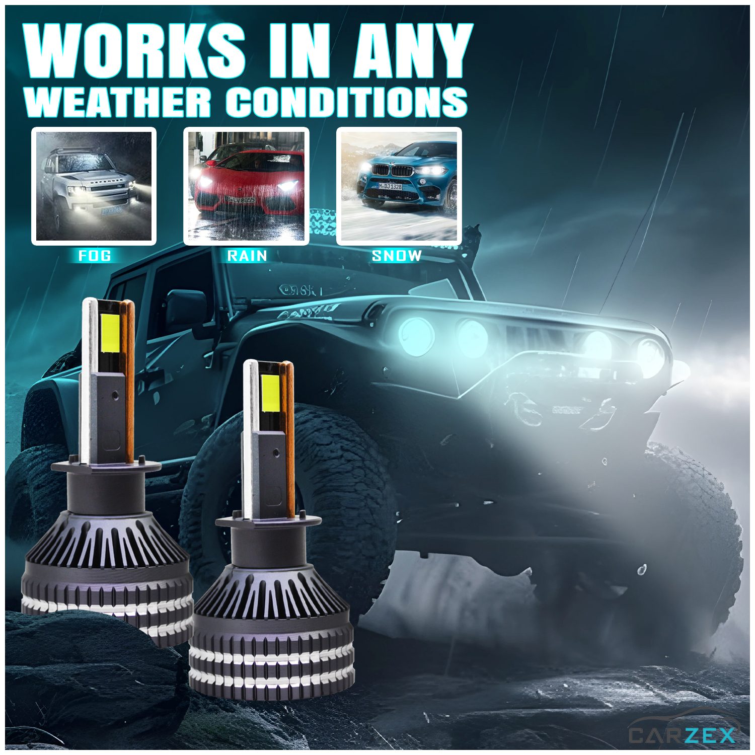 Carzex Crystal Eye H1 White Plug & Play LED Headlight Bulb For Cars (300W/20000LM/6500K) 3 2