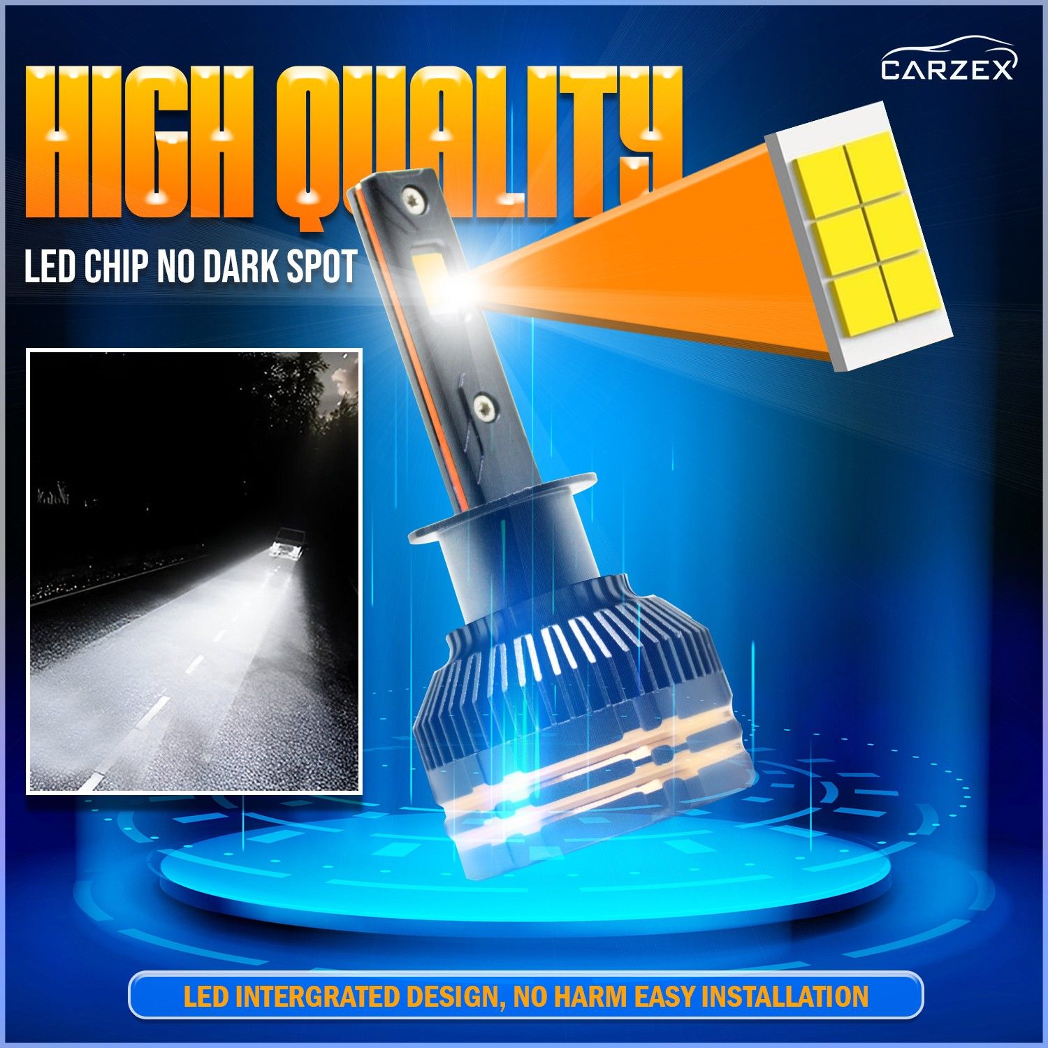 Carzex Crystal Eye H1 White Plug & Play LED Headlight Bulb For Cars (300W/20000LM/6500K) 2 2