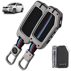 CARZEX Premium car Key Cover Compatible with Kia Seltos 2024-2023 Facelift HTX | Carens Clavis X Line | Sonet Facelift | Metal Silicone TPU Protective Shell with 4 Smart Flip Button (Black)