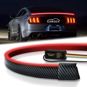 Carzex Car Led Rear Spoiler Brake Light, Carbon Fiber Strip Taillight with Sequential Turn Signal Indicator & Running Light Modes for Car Trunk/Diggy, Universal for All Cars