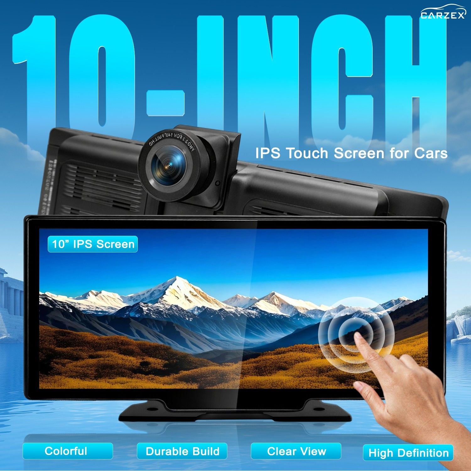 CARZEX 10 Inch, 4k Dash Camera for Car, Supports Apple CarPlay/Android Auto System Touch Screen, 1080p Rear Cam for Car with GPS, with Voice Control, Bluetooth for All Vehicles 54 2