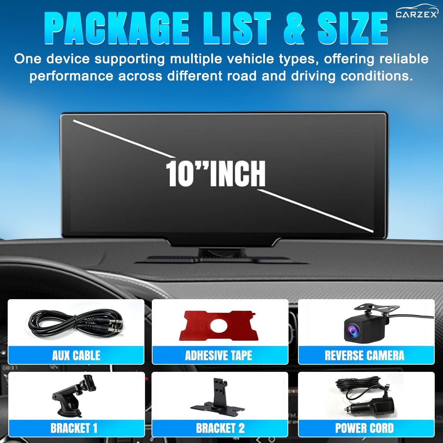 CARZEX 10 Inch, 4k Dash Camera for Car, Supports Apple CarPlay/Android Auto System Touch Screen, 1080p Rear Cam for Car with GPS, with Voice Control, Bluetooth for All Vehicles 59 7